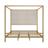 LUMISOL King Size Canopy Bed Frame, Modern Canopy Bed with Tall Velvet Fabric Upholstered Headboard Metal 4-Poster Bed Frame, Box Spring Needed, Gold LUMISOL