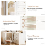 Tribesigns Extendable Vanity Desk and Dresser Combo, 78" L Shaped Vanity Table with Cabinet & 3 Drawers, Wood Dressing Table with 3 Side Shelves for Women & Girls Bedroom (Without Mirror) Tribesigns