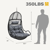 DWVO Hammocks Swing Chair with Cushions 330 LBS, Comfortable Egg Chair Wicker for Patio, Bedroom, Garden, Balcony Indoor and Outdoor Use, Gray DWVO
