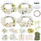 FREEBLOSS 100+pcs White Floral Crown DIY Kit Flower Crowns Making Kit DIY Floral Crown Garland Kit Wedding Hair Accessories Handmade Make Your Own Flower Wreath Crown Decorating Kit for Party FREEBLOSS