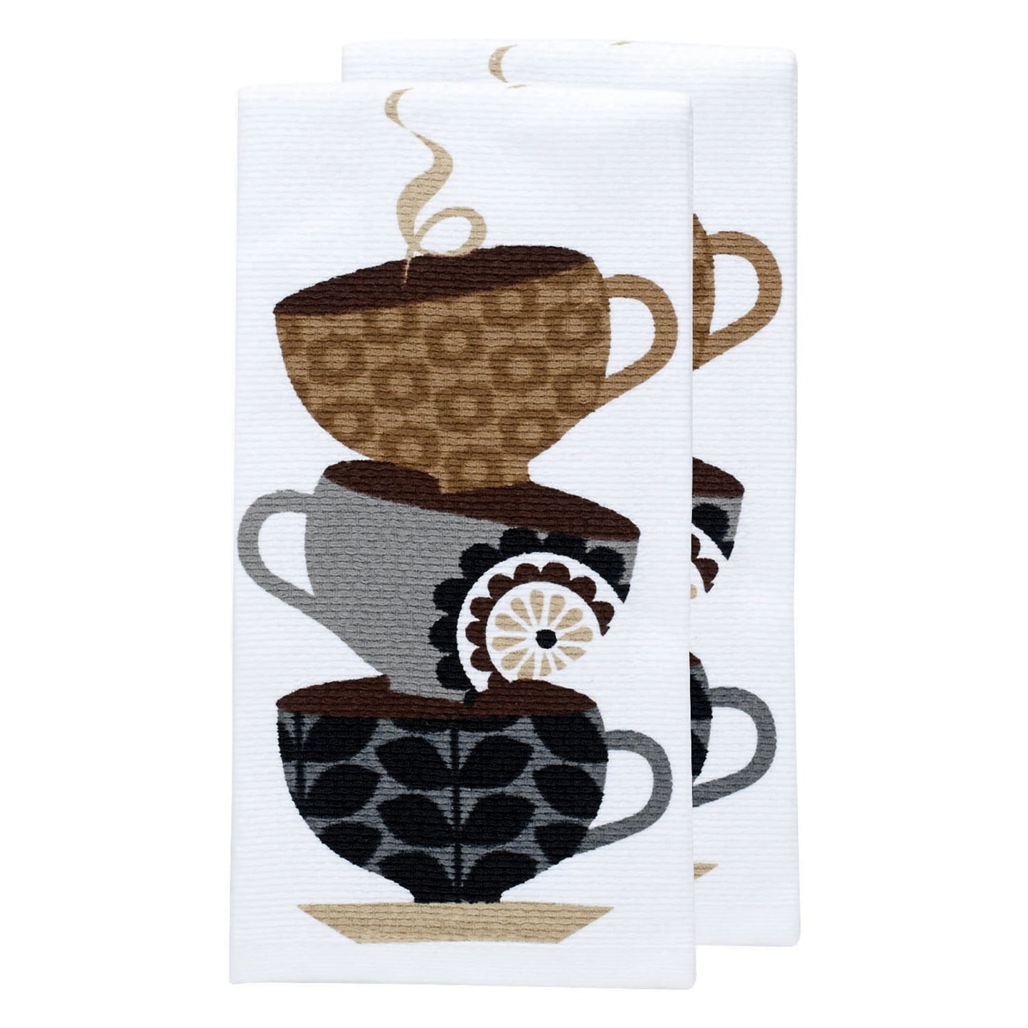 T-fal Textiles Double Sided Print Woven Cotton Kitchen Dish Towel Set, 2-pack, 16" x 26", Coffee Cups Print