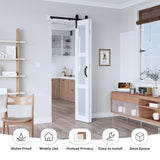 EaseLife 30"x 84" (Double 15" x 84" Doors) Bifold Barn Door, Bifold Sliding Barn Door with Hardware Kit Included, Solid MDF Wood Slab Covered with Water-Proof PVC Surface, Frosted Glass Panel EaseLife
