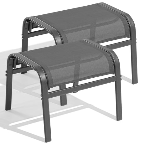 ONBRILL Outdoor Ottoman Set of 2, All Weather Outdoor Foot Stool with Supportive Textliene and Metal Frame, Stackable Oversized Outdoor Foot Rest for Furniture Patio Garden Pool, Grey ONBRILL