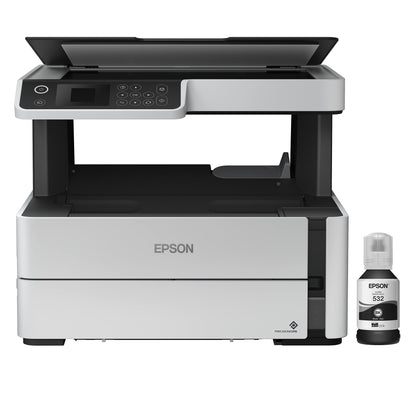 Epson EcoTank ET-M2170 Wireless Monochrome All-in-One Supertank Printer with Ethernet PLUS 2 Years of Unlimited Ink*,White