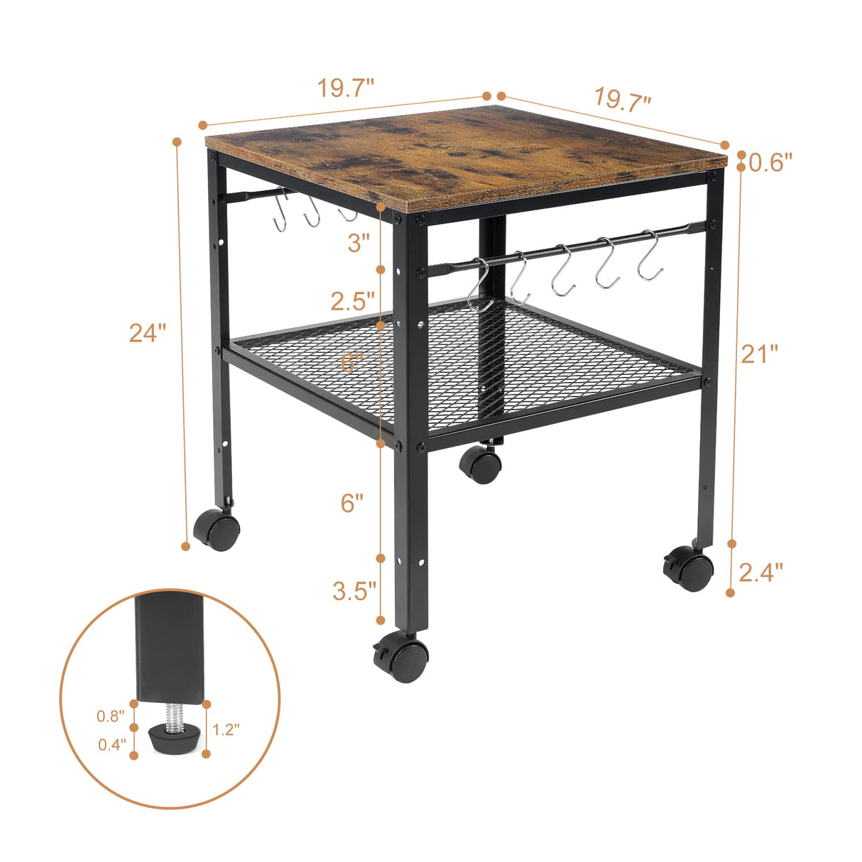 Rustic End Table, 2-Tier Side Table with Adjustable Height Shelf, 19.7" x 19.7" x 24", 143 lb Weight Capacity, Great for Mini Fridge Stand, Printer Stand, Aquarium Stand, Nightstand, Coffee Table onlytak