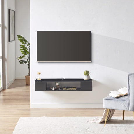 GHC Floating TV Stand, Wall Mounted Entertainment Center and Cabinet Shelf, TV Console with Storage，Media Console for DVD Player, Space-Saving Under TV Shelf for Bedroom, Living Room (Black) GHC