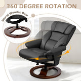 AVAWING Swivel Recliner Chair with Ottoman, Adjustable Faux Leather Lounge Chair, Reclining Chair and Ottoman with Wood Base for Living Room & Bedroom, Black AVAWING