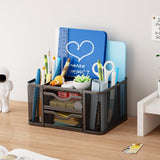 Marbrasse Mesh Desk Organizer, Pen Organizer with 2 Drawer, Multi-Functional Pencil Holder, Desk Organizers and Accessories with 5 Compartments + Drawer for Office Art Supplies (Black) Marbrasse