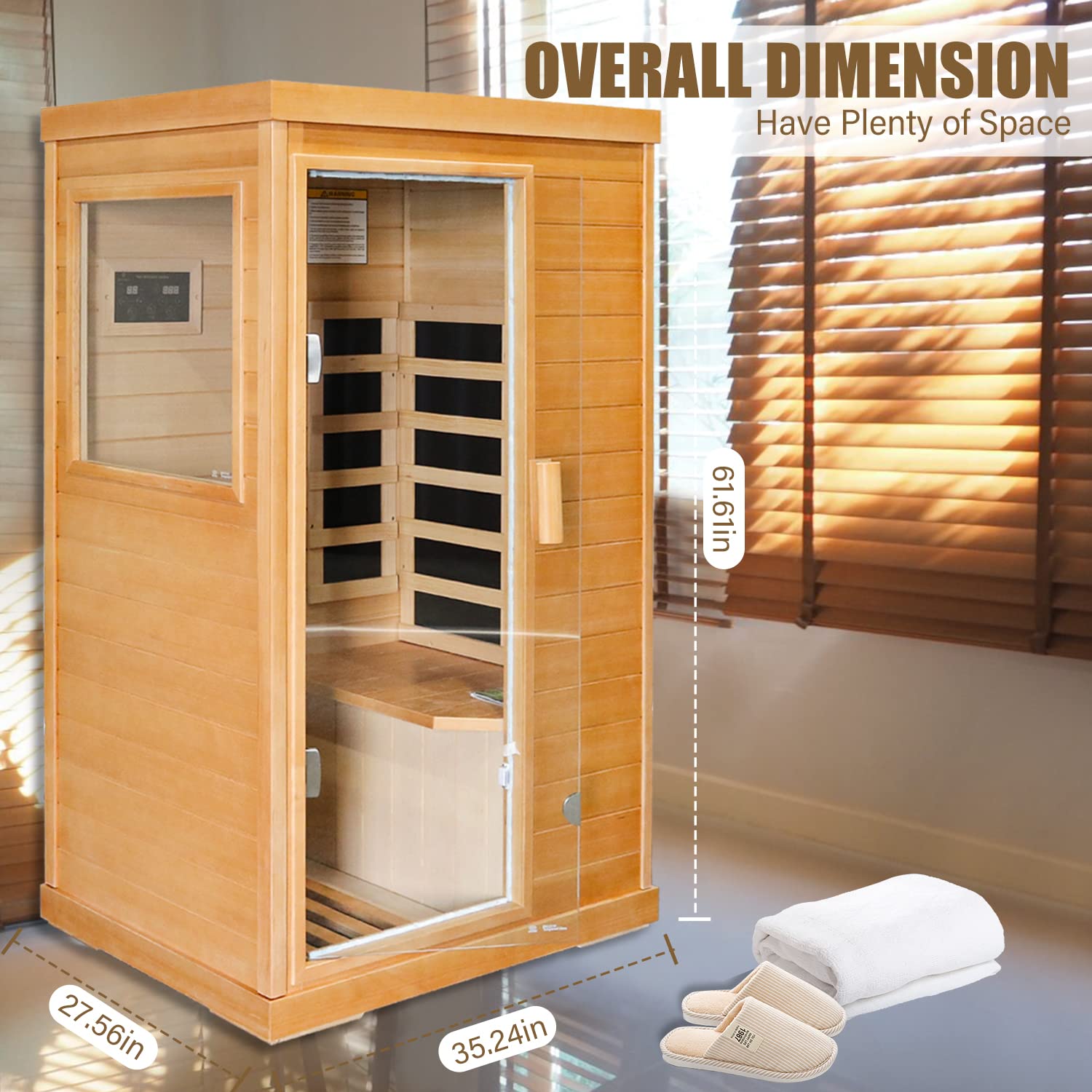 HFYee Infrared Sauna Home Sauna Box 1 Person Infrared Sauna Dry Sauna Far Infrared Sauna Indoor Sauna Hemlock Mini Single Person Sauna for Home on The Right of The Indoor Sauna Room, Natural - WoodArtSupply