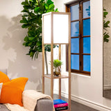 Brightech Maxwell - Modern Shelf Floor Lamp with Lamp Shade and LED Bulb - Corner Display Floor Lamps with Shelves for Living Room, Bedroom and Office - Natural Wood Brightech