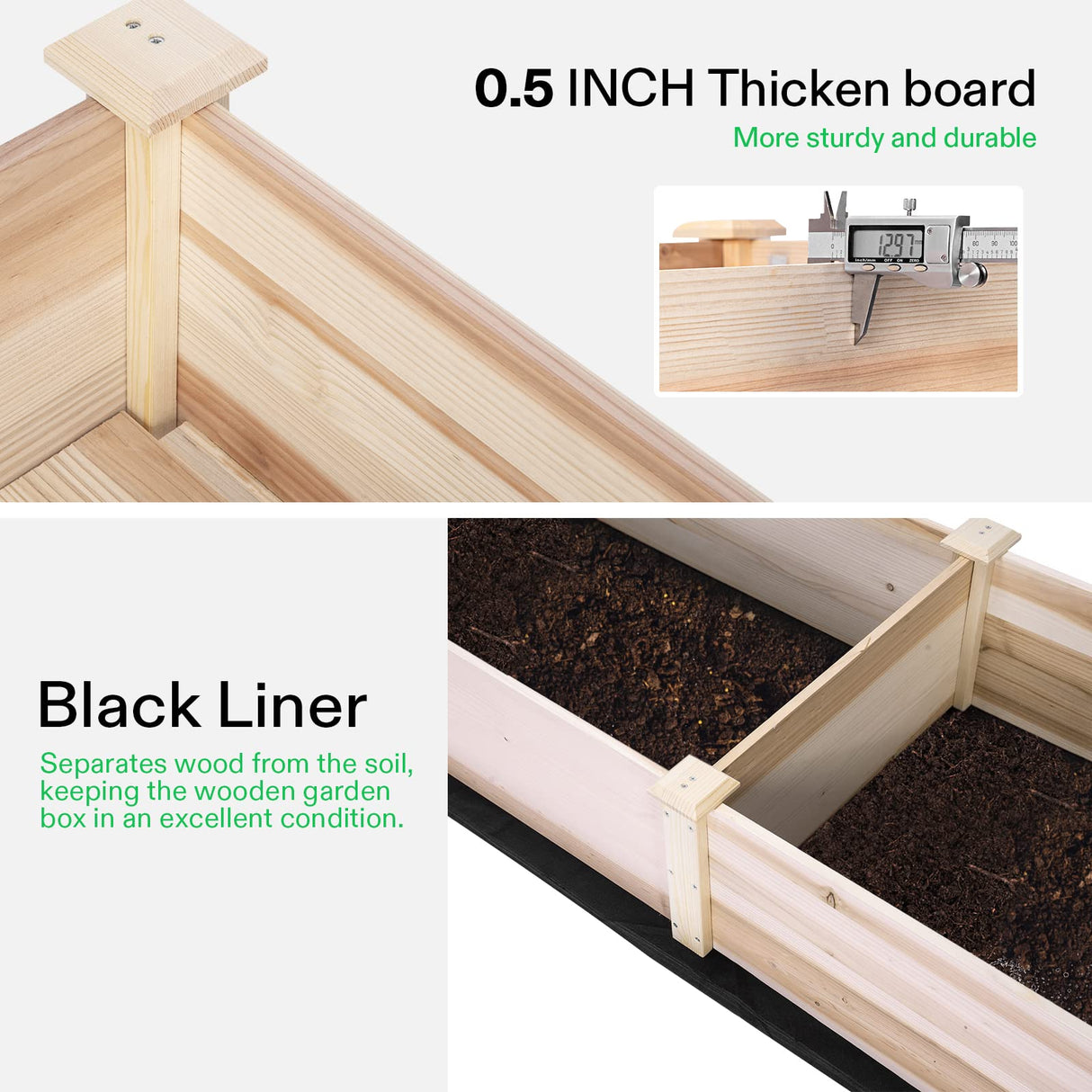 VIVOSUN Wooden Raised Garden Bed, 48 x 24 x 30 Inches, Outdoor Wood Planter Box with Gloves and a Liner, with Trellis for Vine Climbing for Garden, Patio, Balcony, Backyard and Outdoors VIVOSUN