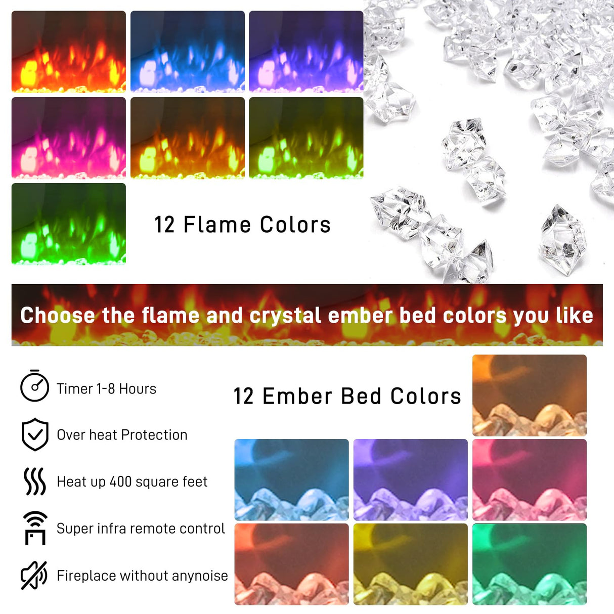 Hlivelood 70" tv Stand w/ 36" Fireplace Up to 80" TVs,High Gloss LED Fireplace TV Stand Entertainment Center for 70/75+/80 inch TV, Modern Media TV Console Cabinet for Living Room,Black Hlivelood