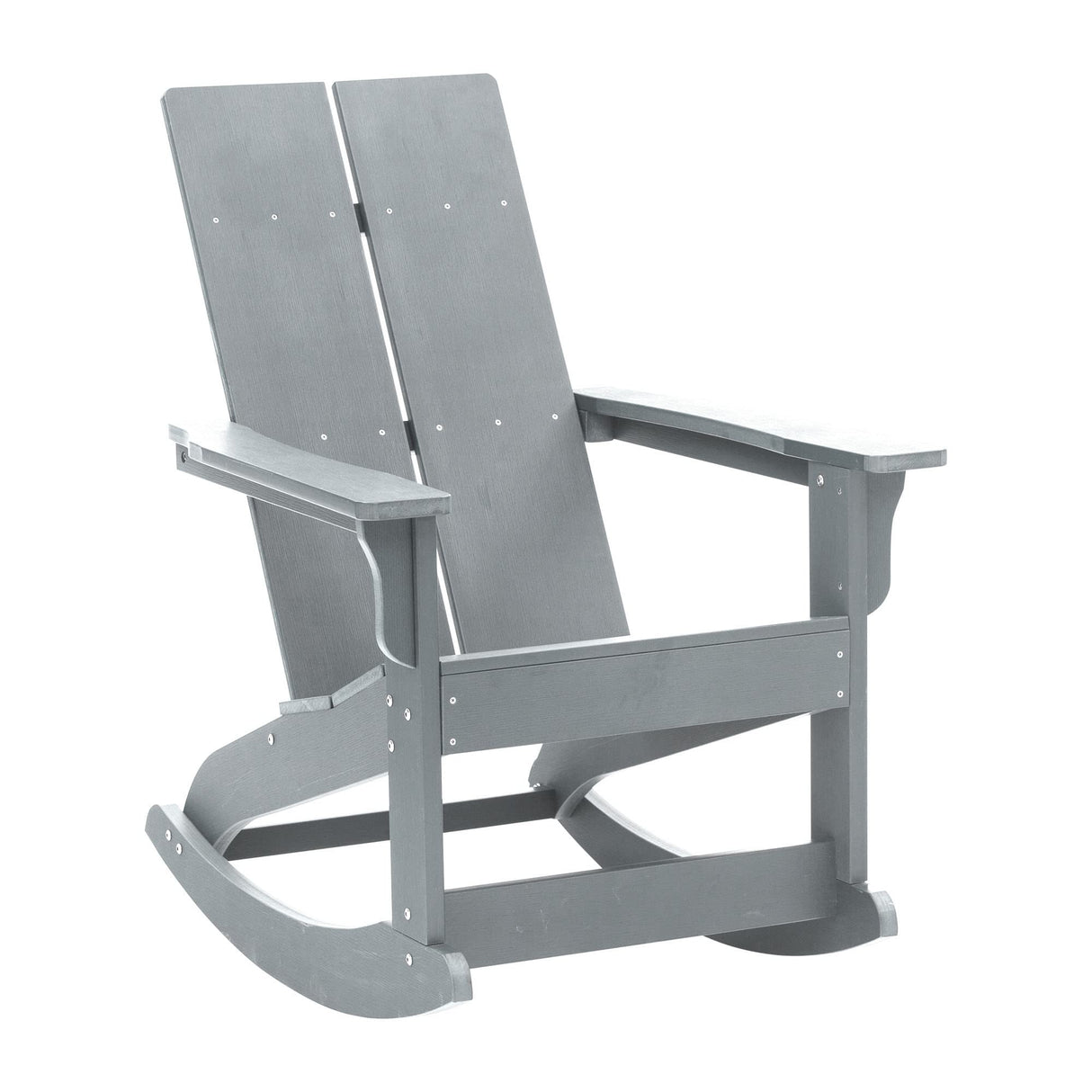 Flash Furniture Finn Modern Commercial Grade Poly Resin Wood Adirondack Rocking Chair - All Weather Gray Polystyrene - Dual Slat Back - Stainless Steel Hardware Flash Furniture
