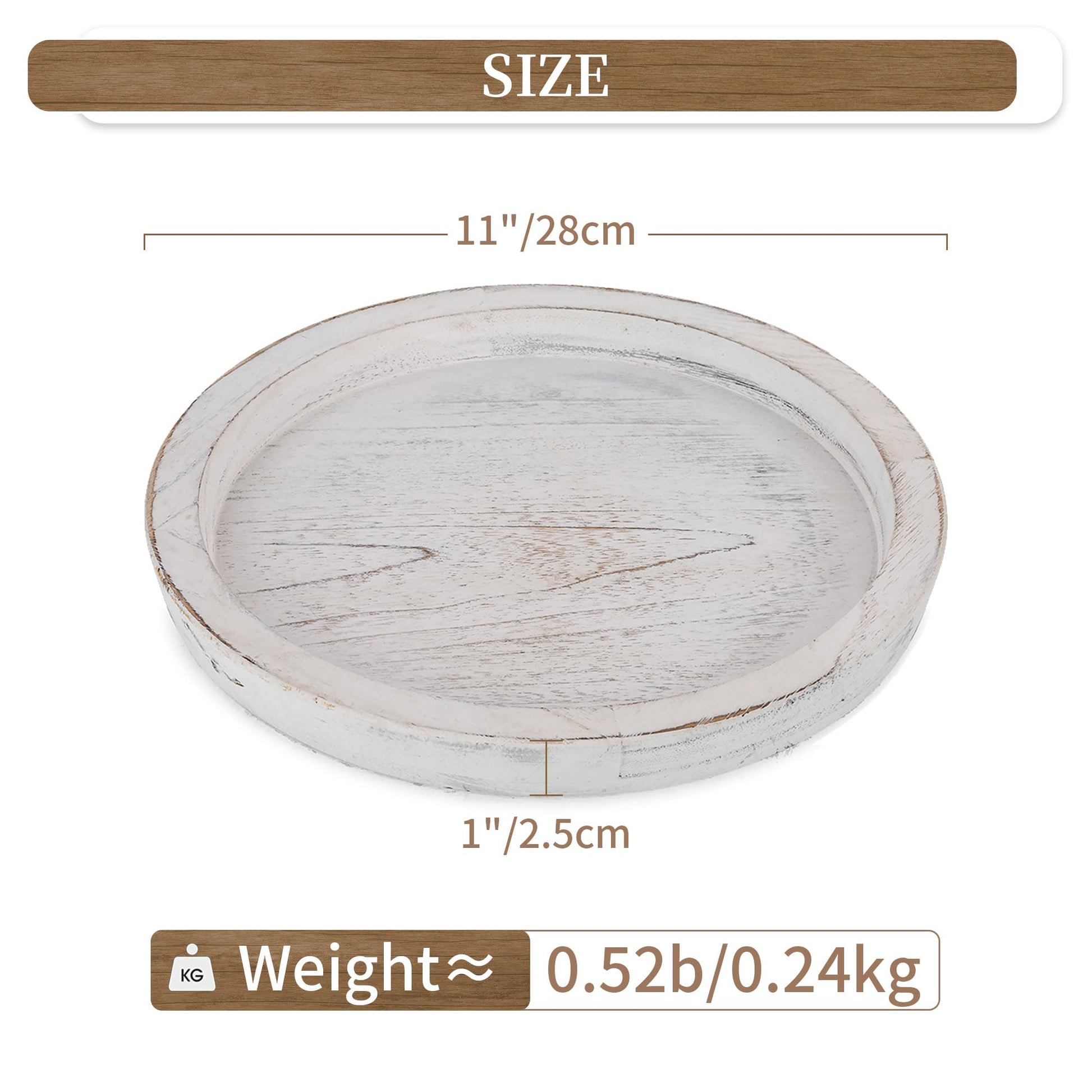 Hanobe Rustic Wooden Serving Tray: Round Wood Decorative Tray Rustic White Centerpiece Candle Holder Trays Farmhouse Ottoman Tray for Decor Kitchen Counter Home Decor for Coffee Table - WoodArtSupply