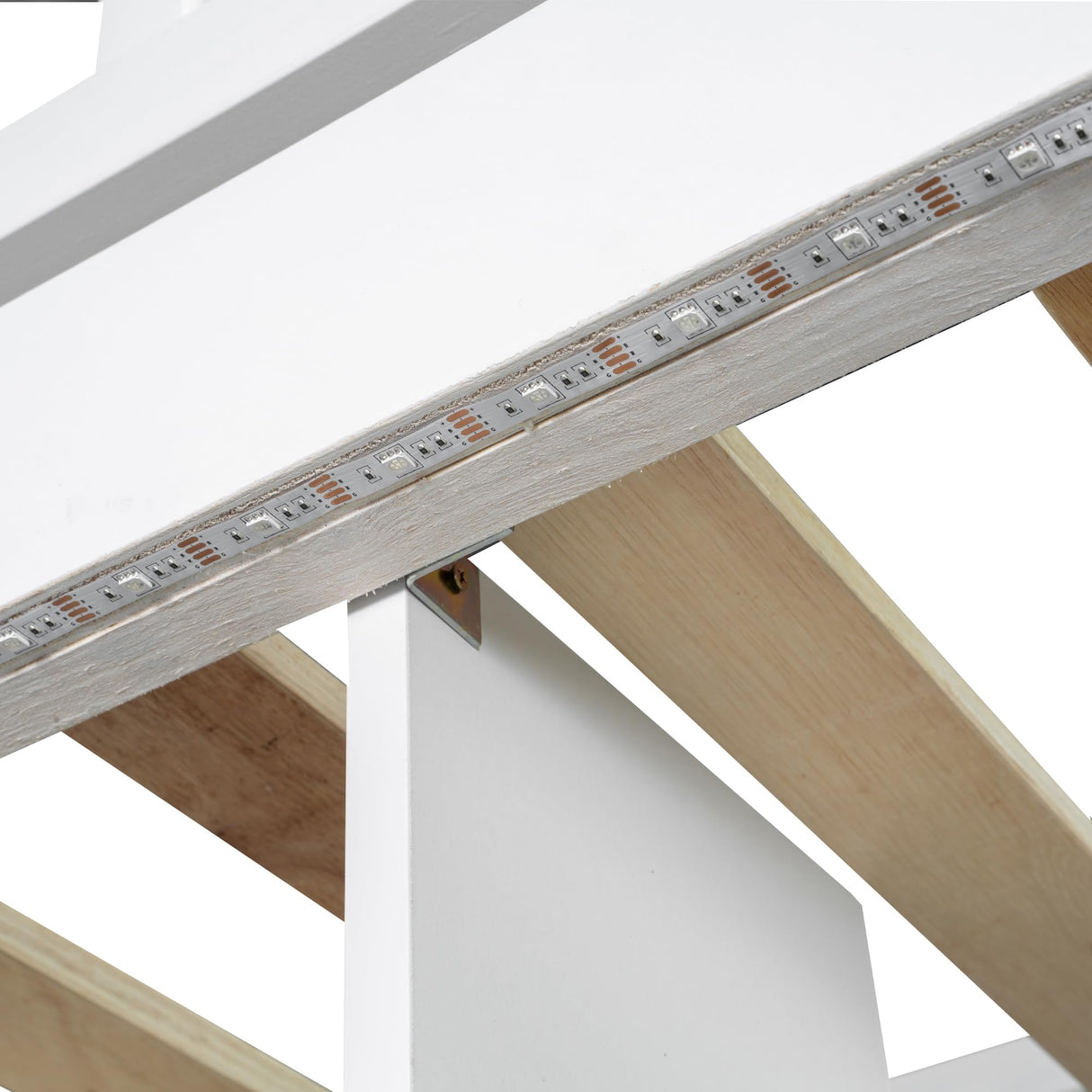 Ball & Cast Twin Size Solid Wood Loft Bed with Built-in L-Desk & Storage - Kids Bed Frame with LED Lights,Shelves & Safety Rails - Space-Saving Design,for Teens,No Box Spring Required,White Ball & Cast