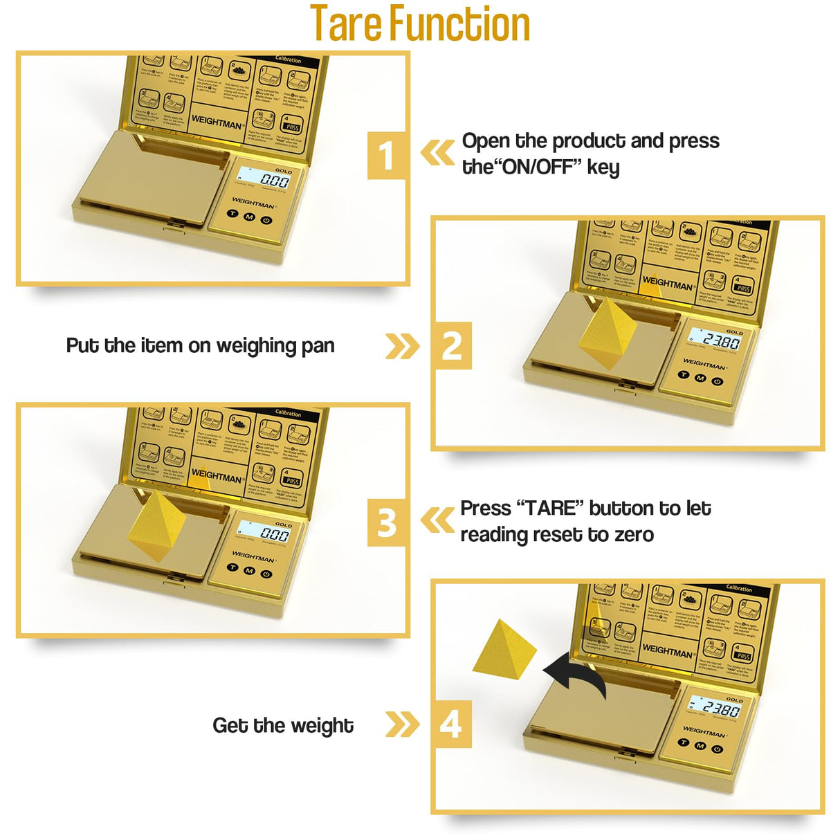 WEIGHTMAN Digital Scale Gram, 200g/0.01g Pocket Scale Gold Titanium Plating, LCD Backlit Display, Mini Jewelry Scale with 6 Units, Auto Off, Tare Function for Food, Coins, Battery Included WEIGHTMAN