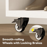 IRONCK Closet Racks on Wheels with Mirror and 10 Shelves, Portable Freestanding Wooden Closet Garment Rack with Hang Rod, White IRONCK