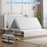 PUREMIND Murphy Bed Queen with Mattress Included - Solid Wood Hideaway Cabinet Bed with 2 Storage Drawers, USB Charging Ports & Headboard - Space-Saving Chest Beds for Home, Guest Room, White PUREMIND
