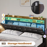 BTHFST Queen Bed Frame with Lift Up Storage, Charging Station & RGB Lights Headboard, PU Leather Upholstered Bed, No Box Spring Needed, Hydraulic Storage, Heavy Duty Wooden Slats, PU Black BTHFST