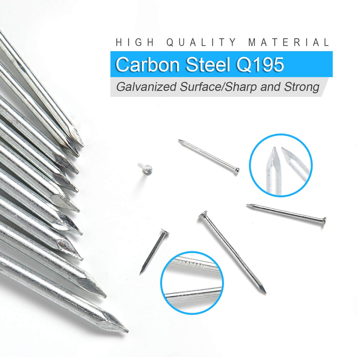 376pcs Premium Hardware Nails Assortment Kit, Maximum Length 2 Inches Galvanized Nails, Picture Hanging Nails, Wood Nails, Wall Nails with Storage Box | 6 Sizes JEGONFRI