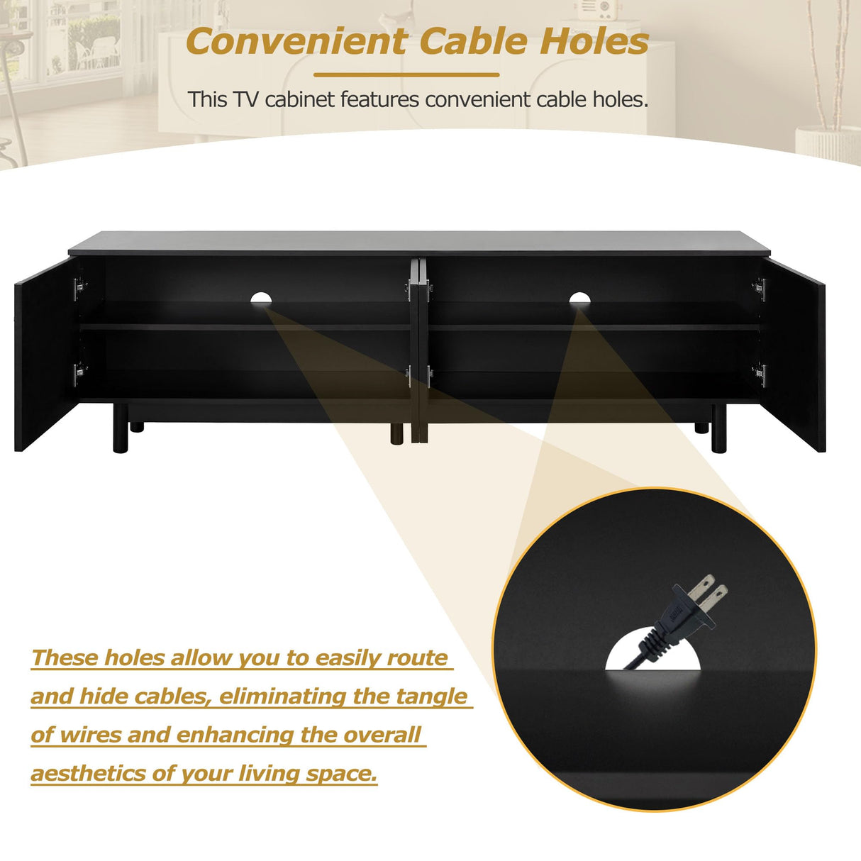 LUMISOL Modern TV Stand for 80"+ TV, 70" Wood Console with Arched Doors, Arch Entertainment Center with 2 Storage Cabinets, Adjustable Shelf for Living Room, Black LUMISOL