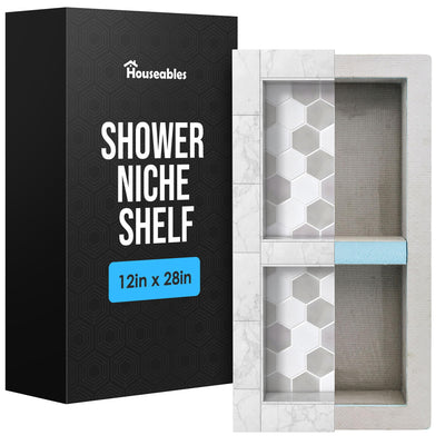 Houseables Shower Niche, Shower Niche Insert Tile Ready, Recessed Bathroom Storage, 12x28 (13x29), in Wall Shelf, Cubby Inserts, Recessed Shampoo Caddy, Inset Shelves, Built in Nook, Soap Box, Prefab