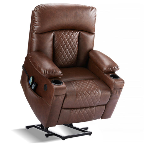 Eiayeebil Dual Motor Power Lift Recliner Chairs with Heat and Massage for Elderly, Leather Electric Recliners with Footrest, Infinite Position Lift Chair with Cupholder,USB & Type C Ports(Brown) Eiayeebil