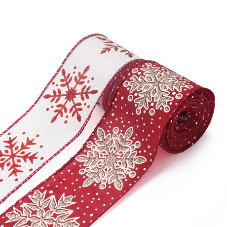 Estivaux 2 Rolls Christmas Ribbons for Crafting, Xmas Wired Edge Ribbon Red White Burlap Ribbon Bow Winter Holiday Snowflake Wired Ribbons for Gift Wrapping Christmas Sewing DIY Crafts Supplies Estivaux