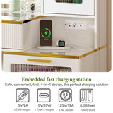 Chrangmay 47.24" Big Modern Vanity Desk with Mirror and Lights,Makeup Vanity Desk with 5 Drawers and Storage Shelves & Power Outlet,Dressing Table with Glass Top, White Chrangmay