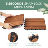 Teak Interlocking Deck Tile (Pack of 9,), Interlocking Patio Tile in Solid Teak Wooden Oiled Finish Waterproof All Weather Perfect for Indoor Outdoor (6 Slat, Teak Wood-9Pcs) RAKYTO
