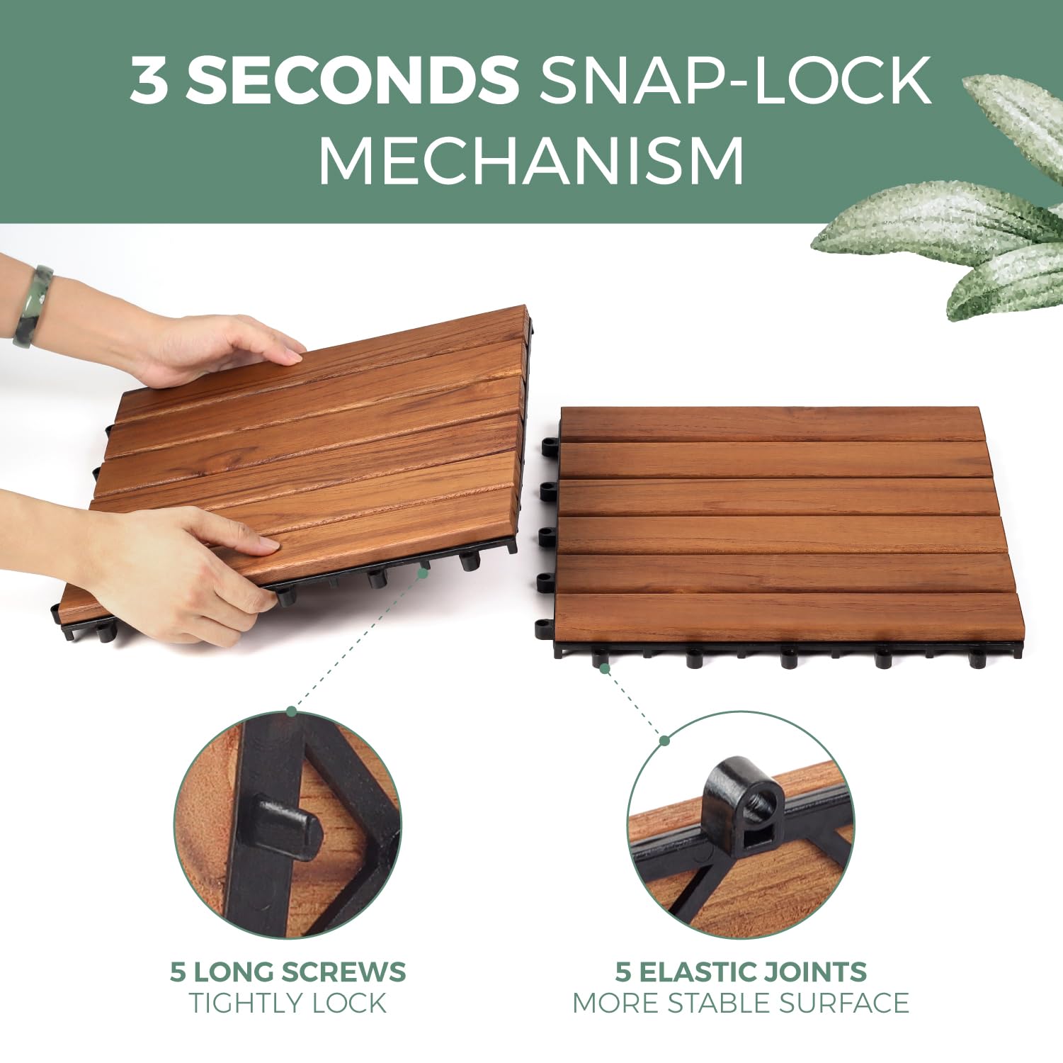 Teak Interlocking Deck Tile (Pack of 9,), Interlocking Patio Tile in Solid Teak Wooden Oiled Finish Waterproof All Weather Perfect for Indoor Outdoor (6 Slat, Teak Wood-9Pcs) - WoodArtSupply