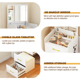 Lvifur 3-in-1 Vanity Desk with Flip Top Mirror, Makeup Vanity Table with Cushioned Stool for Small Space, Compact Dressing Table, Vanity Set for Bedroom Lvifur