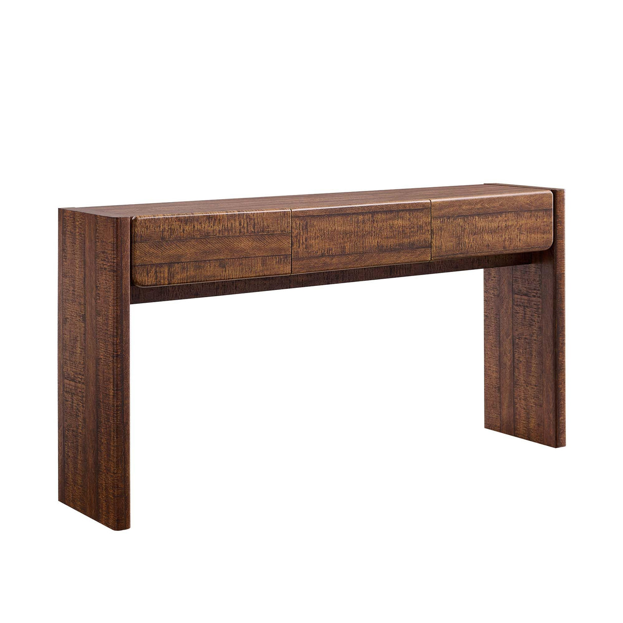 OKD 63'' Console Table with 3 Drawers, Farmhouse Entryway Table with Rounded Corners, Console Table Behind Couch for Living Room/Hallway-Reclaimed Barnwood OKD