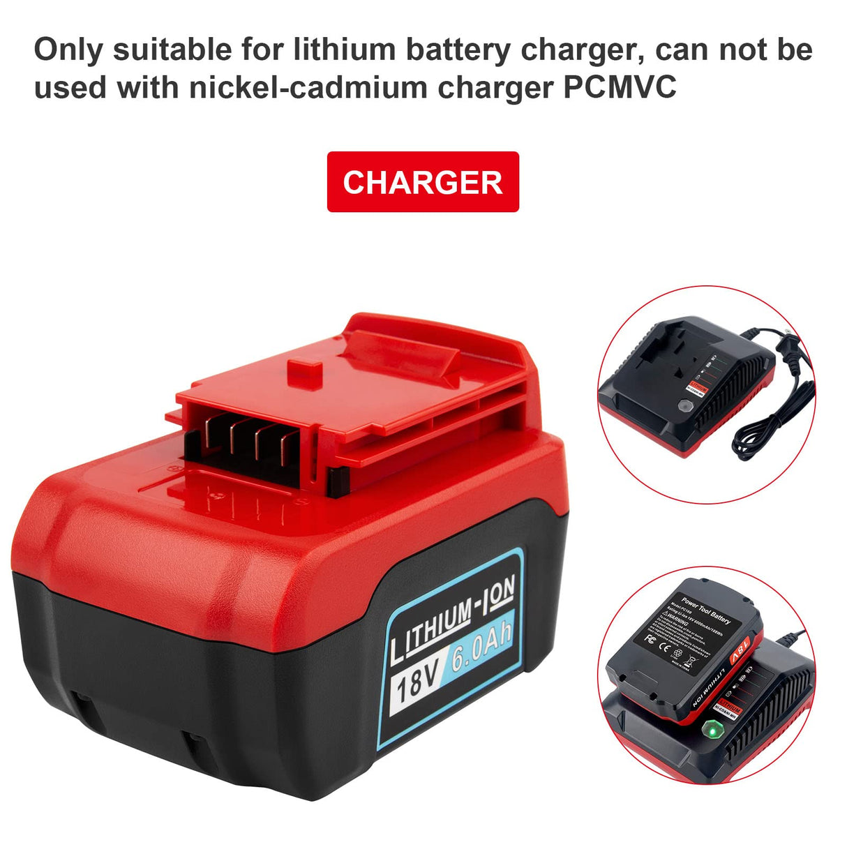Futurebatt [1-Pack] High-Output 6000mAh [Lithium-Ion Type] 18V PC18B Battery for Porter Cable 18-Volt Battery PC18B PC18BL PCC489N PC18BLEX..., Only Can Charged with Charger PCXMVC PCLMVC (Not PCMVC) Futurebatt