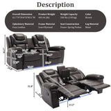 Olodumare Leather Reclining Sofa Set,Home Theater Seating with Center Console, LED Light Strip, and Storage Cup Holders, 2 Seater for Living Room,Office,Home Theater,RV. Loveseat(Brown) Olodumare