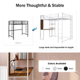 Merax Full Size Metal Loft Bed with 2 Shelves and one Desk,Full Loft Bed,Easy Assembly, No Box Spring Needed, White Merax