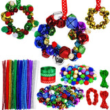 Winlyn 475 Set Christmas Jingle Bell Wreath Christmas Tree Ornaments Craft Kit Jingle Bell Metallic Chenille Stems Glitter Pom-Poms Ribbon Assortment for Kids Holiday Xmas Bracelets Necklaces Artwork Winlyn