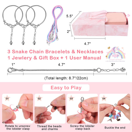 ELLENER Girls Bracelet Making Kit,A Perfect Birthday Gifts for girls age 6 7 8 9 10,Jewelry Making Kit with Jewelry Box,Fun and Easy to Make,Cute Sparkling that Inspires Creativity and Self-Expression ELLENER