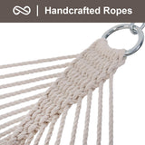 SUNCREAT Hammocks Traditional Rope Double Hammock with Hardwood Spreader Bar and Carrying Bag, 450 lbs Capacity, Natural SUNCREAT