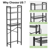 Kalrin Over-The-Toilet Storage Rack, 4-Tier Bathroom Organizer Shelf Over Toilet with Adjustable Shelf and Basket, Freestanding Space Saver Bathroom Shelves Above Toilet for Room (Pure Gray) Kalrin