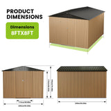 Large Metal Storage Sheds, 8x8 FT Outdoor Storage Shed with Updated Frame Structure, Lockable Doors and Air Vents, Metal Garden Tool Shed for Garden,Backyard,Patio,Lawn, Brown Hipicute