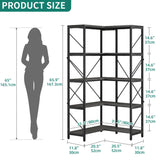 YITAHOME 5-Tier Industrial Corner Bookshelf in Charcoal Gray and Black YITAHOME