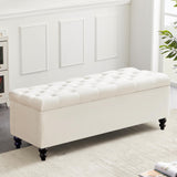kinmars Ottoman with Storage,50.2-inch Upholstered End of Bed Storage Bench for Bedroom,for The Living Room,for Entryway, with Button and Safety Hinges,Detachable (White) kinmars