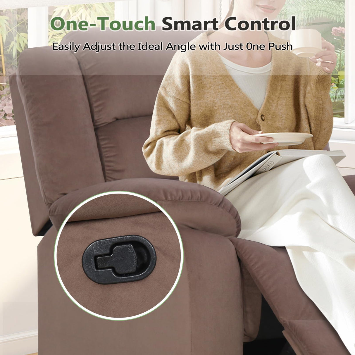 ANJ Fabric Recliner Chair Set of 2, with Overstuffed Arm and Back, Comfy Chocolate Manual Reclining Chairs for Adults, Living Room Single Sofa Recliners ANJ