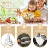 Silicone Cooking Kitchen Utensils Set, AIKKIL 28PCS White Cooking Utensils Set with Wooden Handles, Tongs, Spatula, Pasta Server, Kitchen Gadgets Tools Set For Non-Stick Cookware(BPA Free) AIKKIL