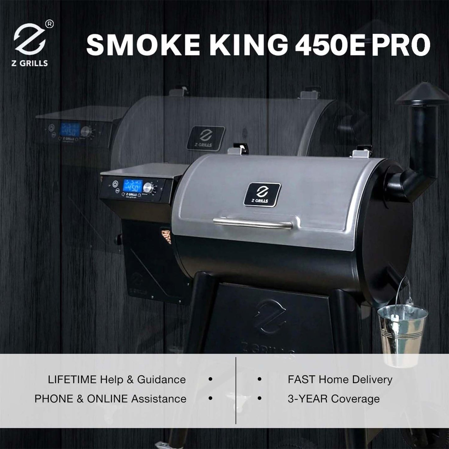 Z GRILLS 2025 Pellet Grill Smoker with PID 2.1 Controller, Meat Probes, Rain Cover for Outdoor BBQ, Smoke, Bake and Roast, 450E PRO