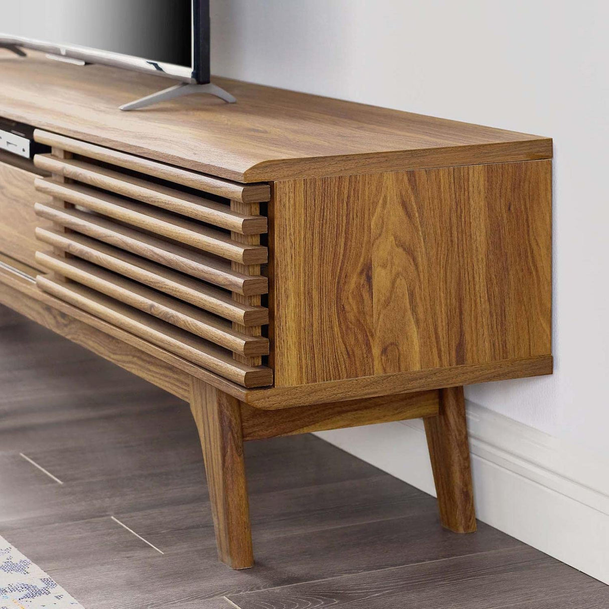 Modway Render 70" Mid-Century Modern Low Profile Entertainment TV Stand, 70 Inch, Walnut Walnut Modway