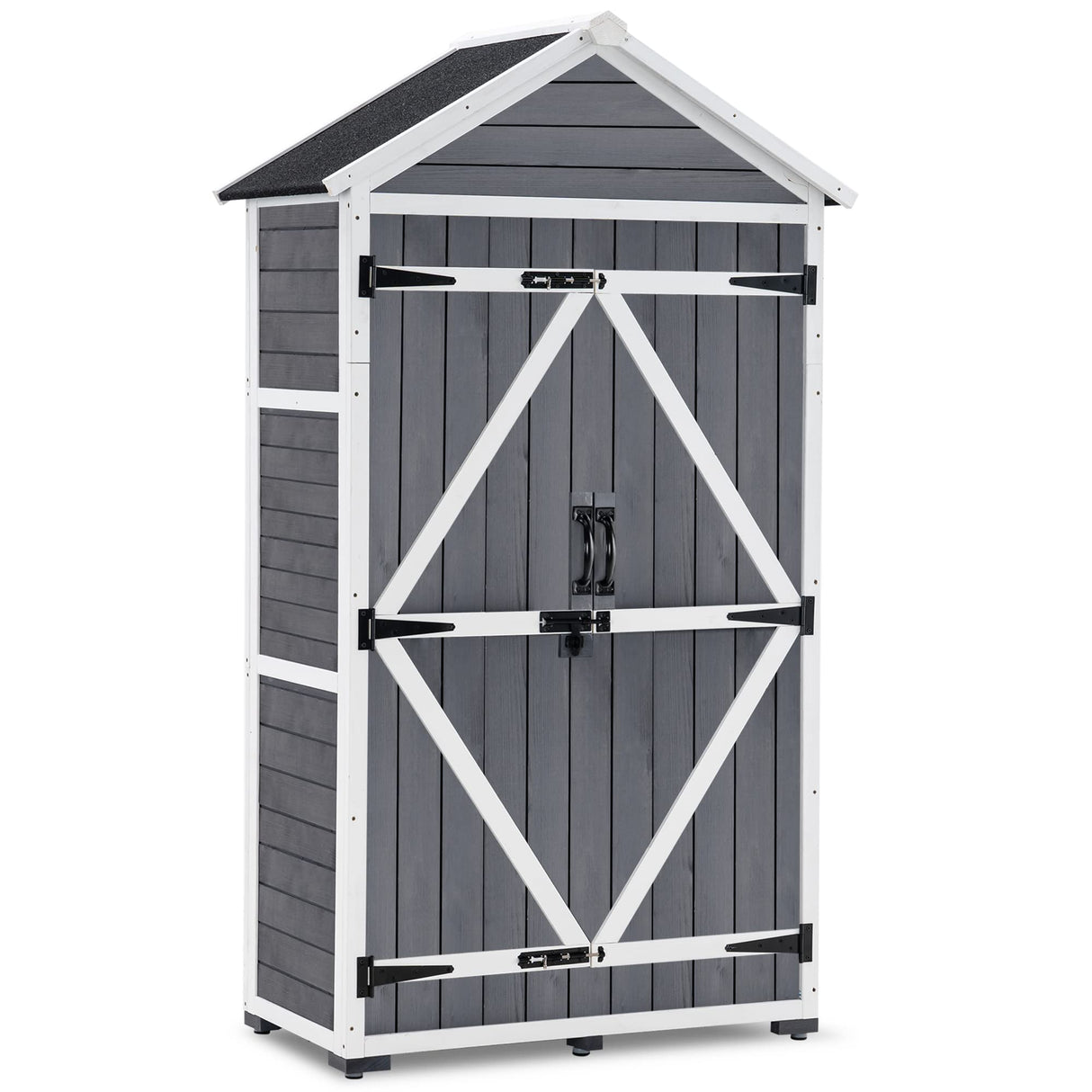 MCombo Outdoor Storage Cabinet with 2 Shelves, Outside Storage Shed with Floor, Wooden Garden Tool Shed with Latch for Yard Deck Lawn, 1000 MCombo