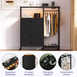 Seeday Dresser for Bedroom with Clothes Rack, 4 Drawers Dresser with Charging Station and LED Lights, Storage Chest of Drawers with Wheels, Wooden Top, for Closet, Living Room, Hallway, Black Seeday