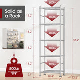 Sakugi Storage Shelves - Set of 2, 5-Tier Metal Shelf Organizer, Space-Saving Garage Shelving with Leveling Feet, Standing Shelves Organizer for Kitchen, Laundry, Pantry (18.4"x12.6"x57.4", Silver) Sakugi